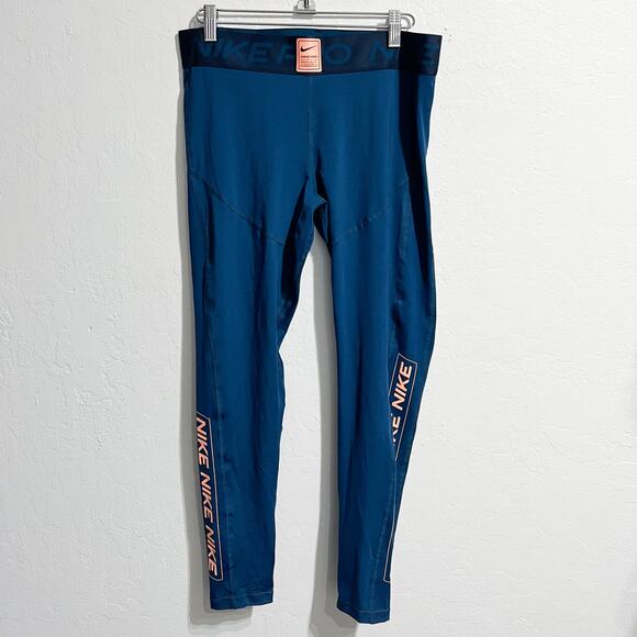 Nike Pro Leggings Womens Large Pants Blue Orange Performance Active Running - Picture 3 of 9
